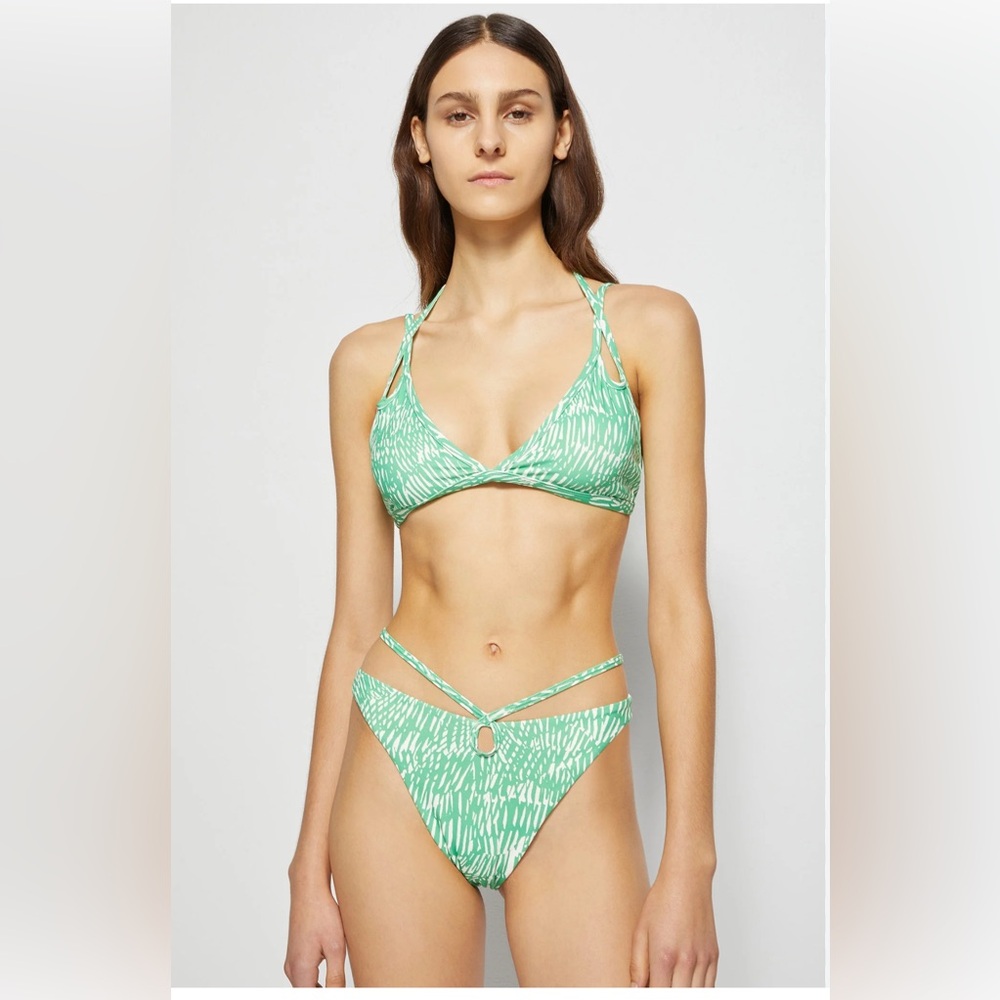 Jonathan Simkhai Alain Printed Bikini Set, Green and White Tropical Print NWT
